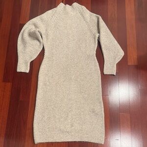 H&M Beige Ribbed Knit Midi Dress